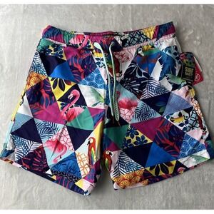Surf Society Swim Trunks Men Medium Multicolor Geometric Tropical NWT